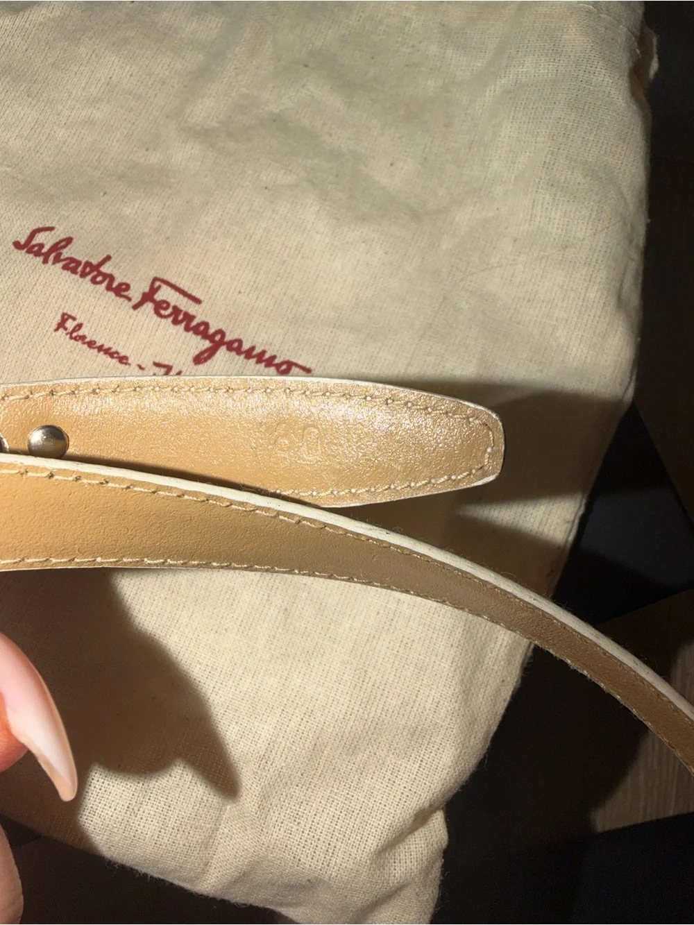 Salvatore Ferragamo Cream Patent Leather Belt with Silver Hardware